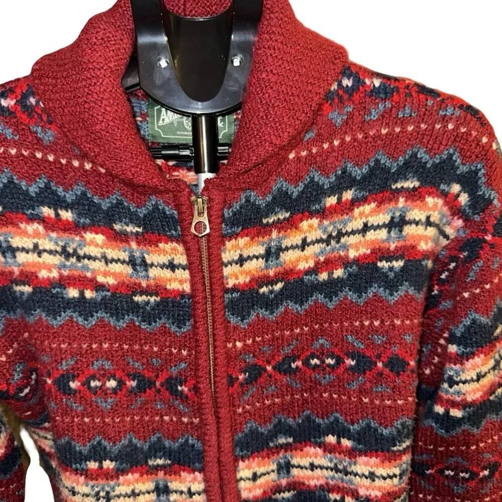 American Eagle‎ Super Soft Red Fair Isle Full Zip Up Cardigan Sweater Size Med